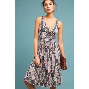 Anthropologie Maeve Leslie midi dress Size S petite paisley knit wrap sleeveless